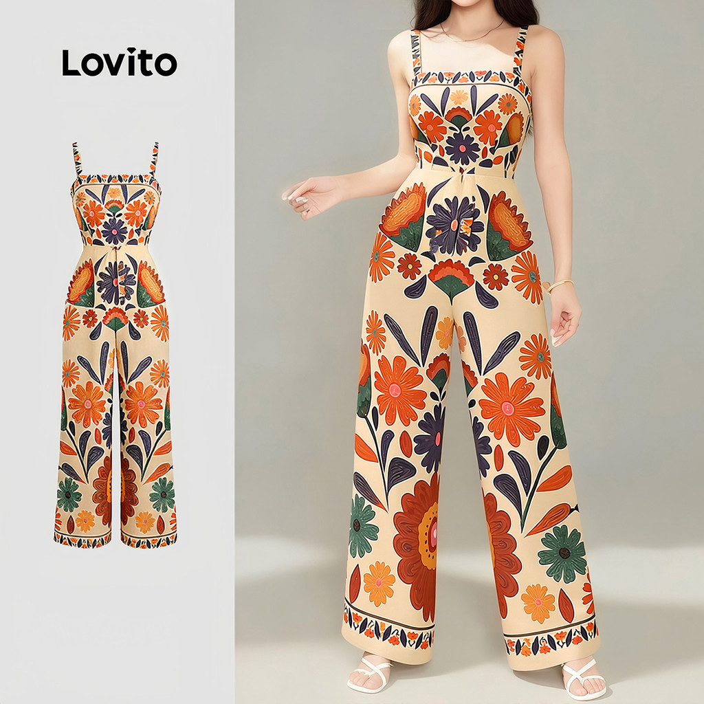 Lovito  จัมป์สูทโบโฮแบบซิปมีเข็มขัดสําหรับผู้หญิงฤดูใบไม้ผลิ/ฤดูร้อน LK4ED519