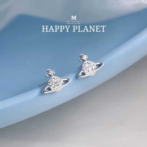 MEET💕 ต่างหูเพชร Happy Planet ต่างหูเงินแท้ ต่างหูแฟชั่น ตุ้มหูห่วง ตุ้มหูเงินแท้ ต่างหูเงิน 925 E087