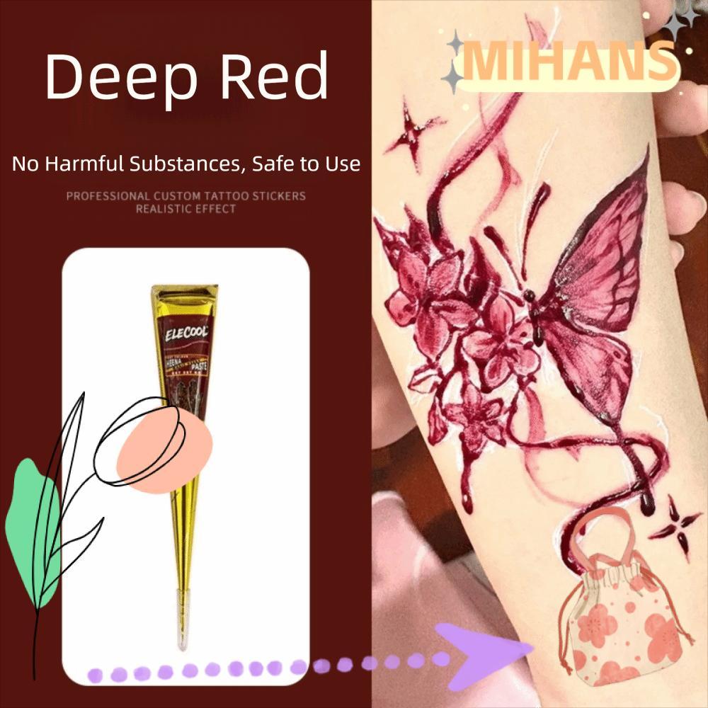 MIH Henna Tattoo Cream, กึ่งถาวรชั่วคราว Henna วางกรวย, ครีมเฮนน่าง่ายต่อการใช้สีดําสีน้ําตาล Mehndi Body Art Ink Body Art