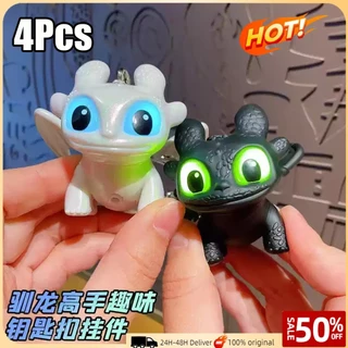 🚀ท้องถิ่น🚀4 ชิ้น LED Eyes พวงกุญแจฟันเรืองแสงวิธีการรถไฟพวงกุญแจมังกรของคุณ, กระเป๋าไฟกลางคืนน่ารัก Charm & Desktop Decor, ของขวัญวันหยุดที่สมบูรณ์แบบ