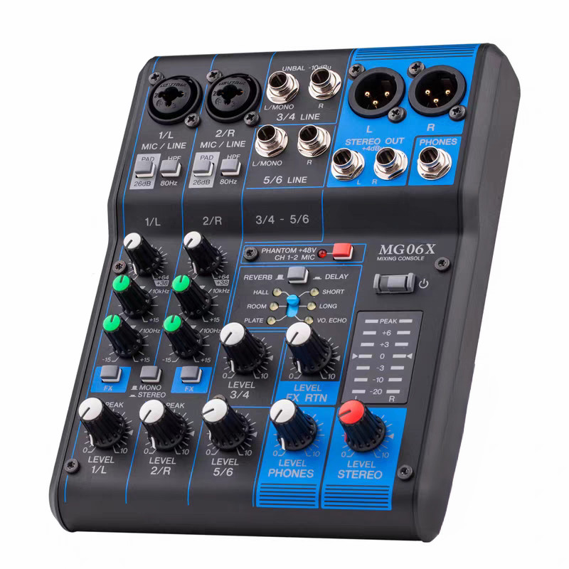 MG06x Professional Mixer Mini Version Recording Stage อุปกรณ์เอฟเฟกต์โทรศัพท์มือถือในตัว DSP Effect 