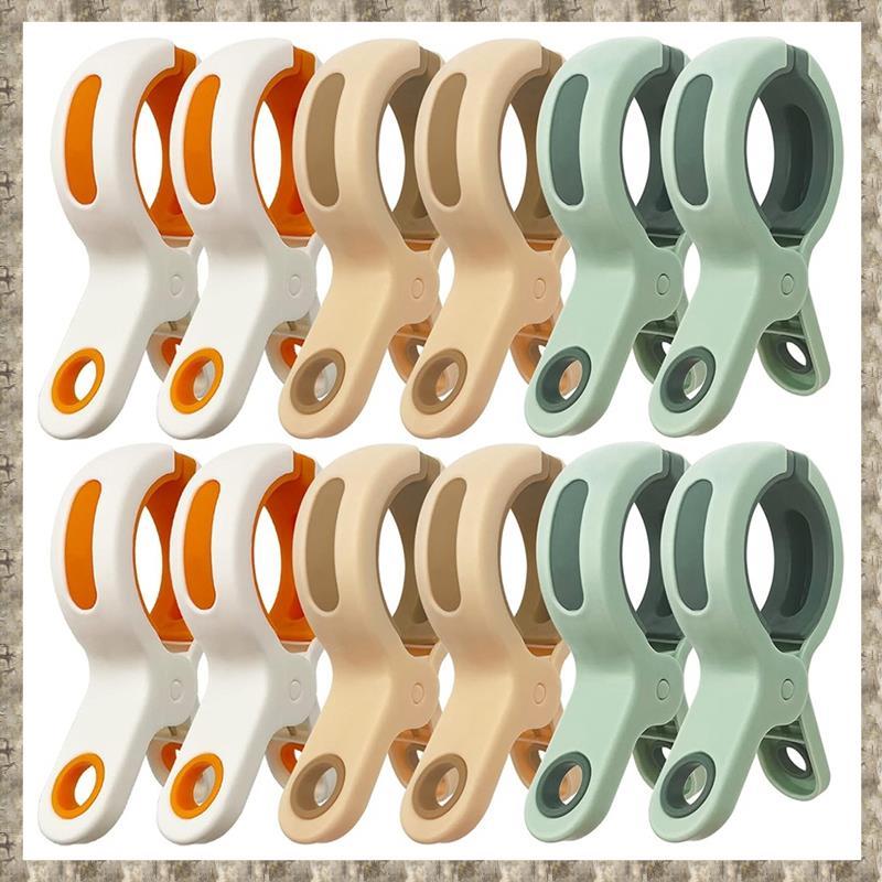 [zv0lma8i] ที่หนีบผ้าพลาสติกขนาดใหญ่-12 ชิ้น คลิปหนีบผ้าขนหนูชายหาดอเนกประสงค์ 3 สีสดใส สําหรับเก้าอ