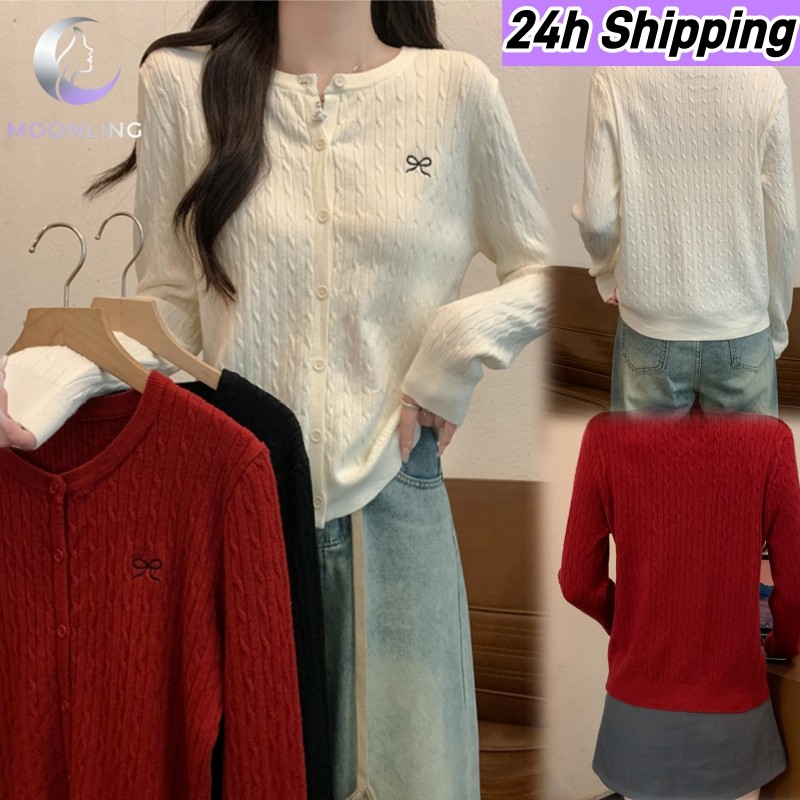 MOONLING 'พร้อมส่ง' DZ196-1 เสื้อกันหนาวไหมพรมแขนยาว คอกลม สีสดใส