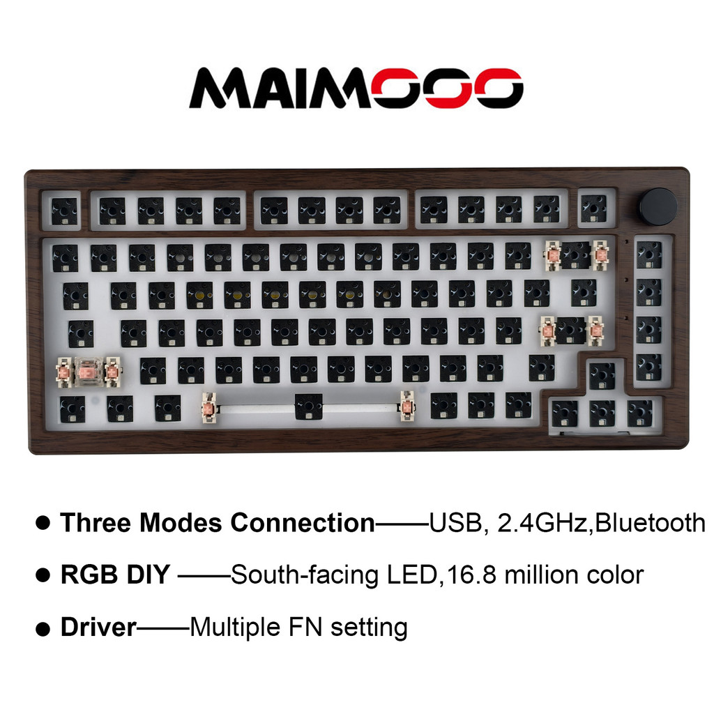 MAIMOOO KX75/MLK75 ไม้ Texture คีย์บอร์ด 75% ชุด Hotswap South-facting Full RGB Backlit สามโหมดคีย์บอร์ดลายไม้ชุด