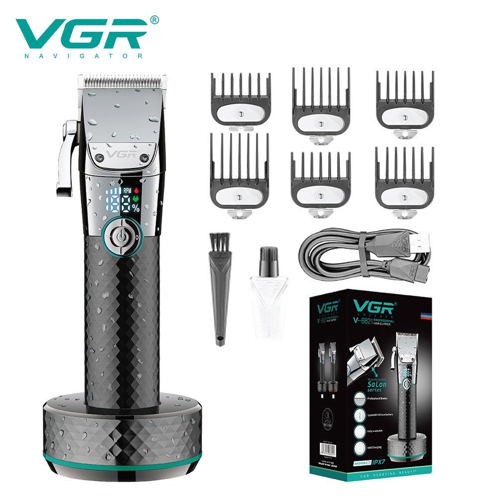 LED Hair Clipper ผมล้างทําความสะอาดได้สไตล์ใหม่หัวโกนดิจิตอลจอแสดงผลฐานชาร์จ IPX7 VGR682 WS4P