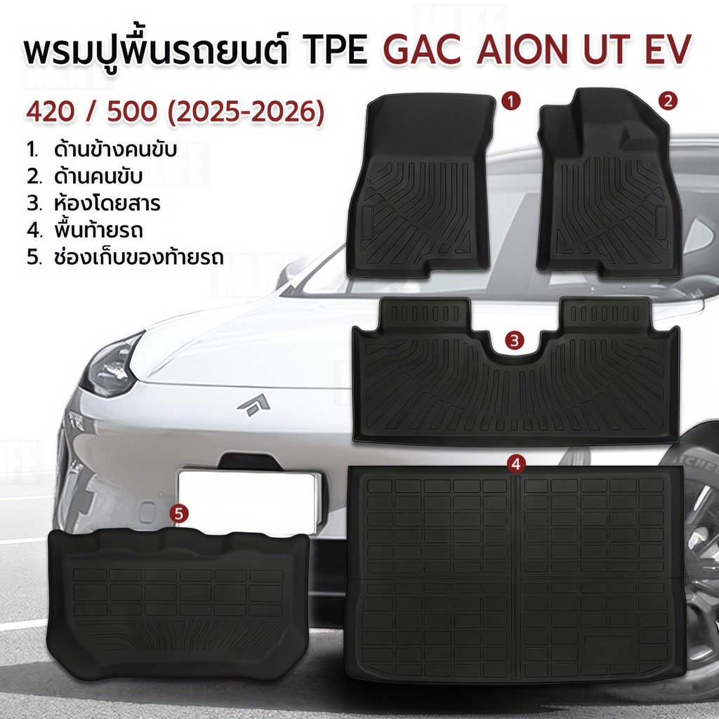 Mlife - พรมปูพื้นรถยนต์ GAC Aion UT EV 420 / 500 ปี 2025-2026 TPE กันน้ำ เข้ารูปตรงรุ่น กันรอยขีดข่ว