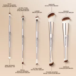 Oni Dual-Ended Foundation & Concealer Brush #Champagne แปรงแต่งหน้า 2 หัวโอนิ สีแชมเปญ ขนแปรงนุ่มแน่น.