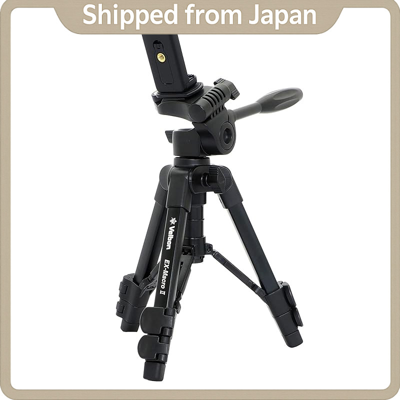 Velbon EX-Macro II AZ Compact Tabletop Tripod for Smartphone/Camera – 3-Section Lever Lock, 3-Way He