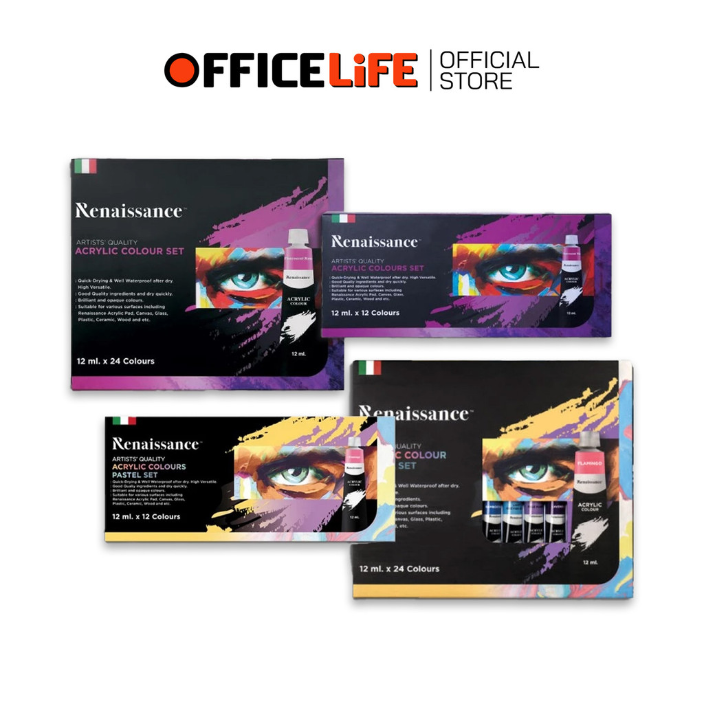 Renaissance (เรนาซองซ์) ชุดสีอะคริลิค ขนาด 12 สี 12 สี พาสเทล และ 24 สี ( จำนวน 1 กล่อง )