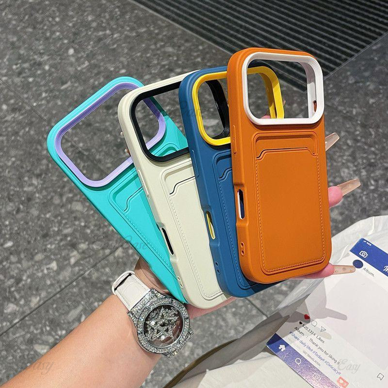 ผิวชนสีสามในหนึ่งกระเป๋าบัตรเคสนิ่มสําหรับ ไอโฟน 17 16 15 14 13 12 โปรแม็กซ์ ป้องกันการลื่นและป้องกันการตกกระแทกฝาหลัง