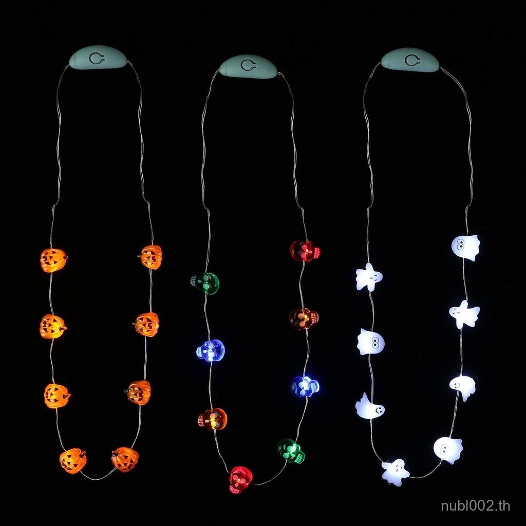 JASHIKA อุปกรณ์ปาร์ตี้เครื่องแต่งกายฮาโลวีนอีฟ, ชุดสร้อยคอ LED สว่างขึ้น 3 ชิ้น, Ghost, Jack O โคมไฟ