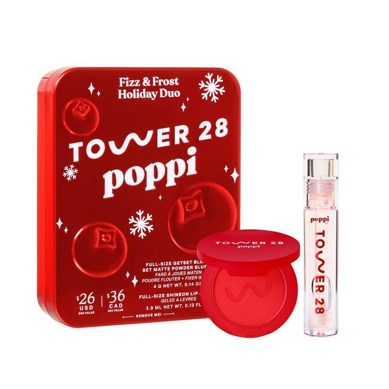 Tower 28 Poppi Fizz & Frost Holiday Duo - Cranberry Fizz Blush & Clear Lip Jelly ชุดแต่งหน้า