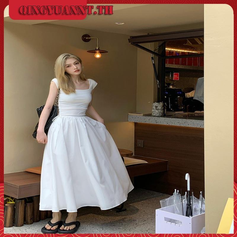 Xiao Lienni ชุดเดรสยาว ผ้าถัก เอวสูง คอสี่เหลี่ยม สไตล์มินิมอล สําหรับสตรี MGR5