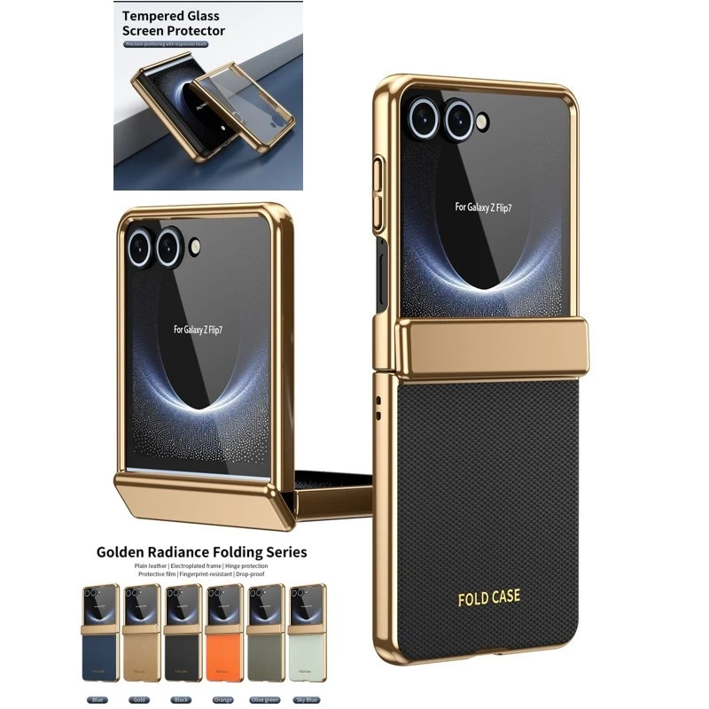 Electroplated กรอบบานพับเคสโทรศัพท์สําหรับ Samsung Galaxy Z Flip 8 Flip 7 Z Flip 6 Z Flip 5 Z Flip 4 over พร้อมฟิล์มนิรภัย