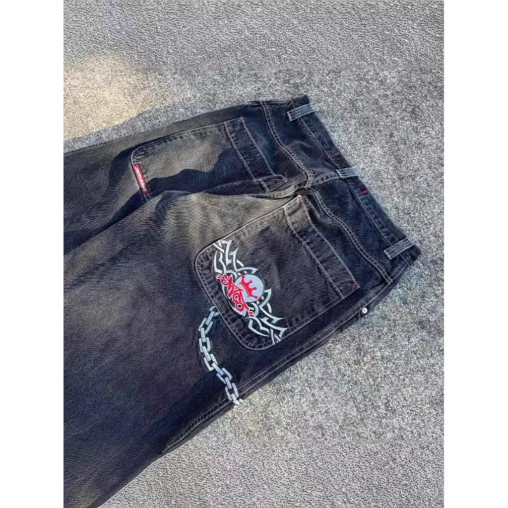 JNCO American Retro Street Hip-Hop กางเกงยีนส์ตรงผู้ชายแฟชั่น Casual All-Match ล้างกางเกงยีนส์202512