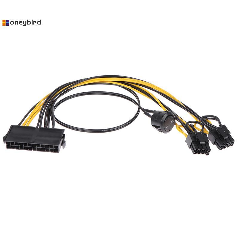 Honeybird 24Pin to Dual 6+2 Pin 8 Pin พร้อมสายสวิตช์เปิด 6Pin 8Pin ชาย 24 Pin Nice