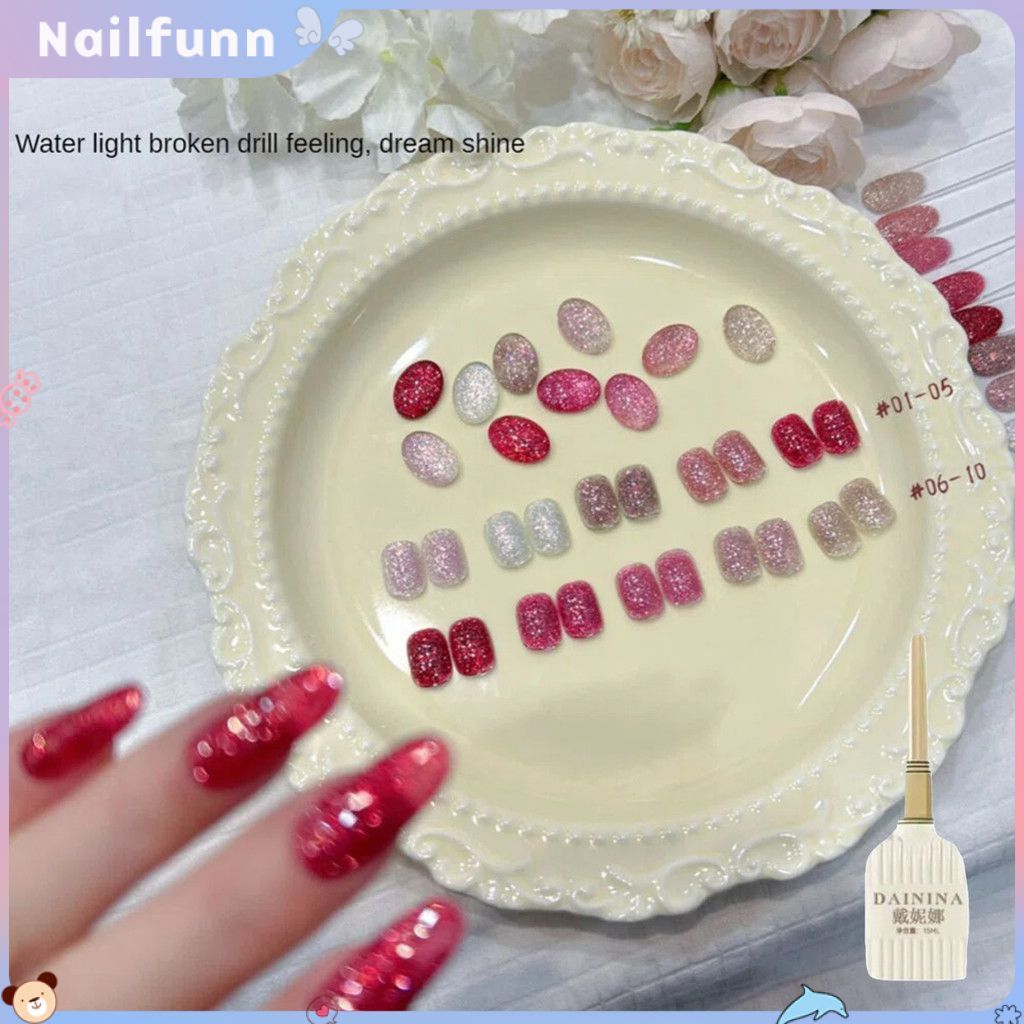 สินค้าพร้อมส่ง Dainina Girl Star Broken Diamond Series Nail Gel Opal Reflective Broken Drill Phototh