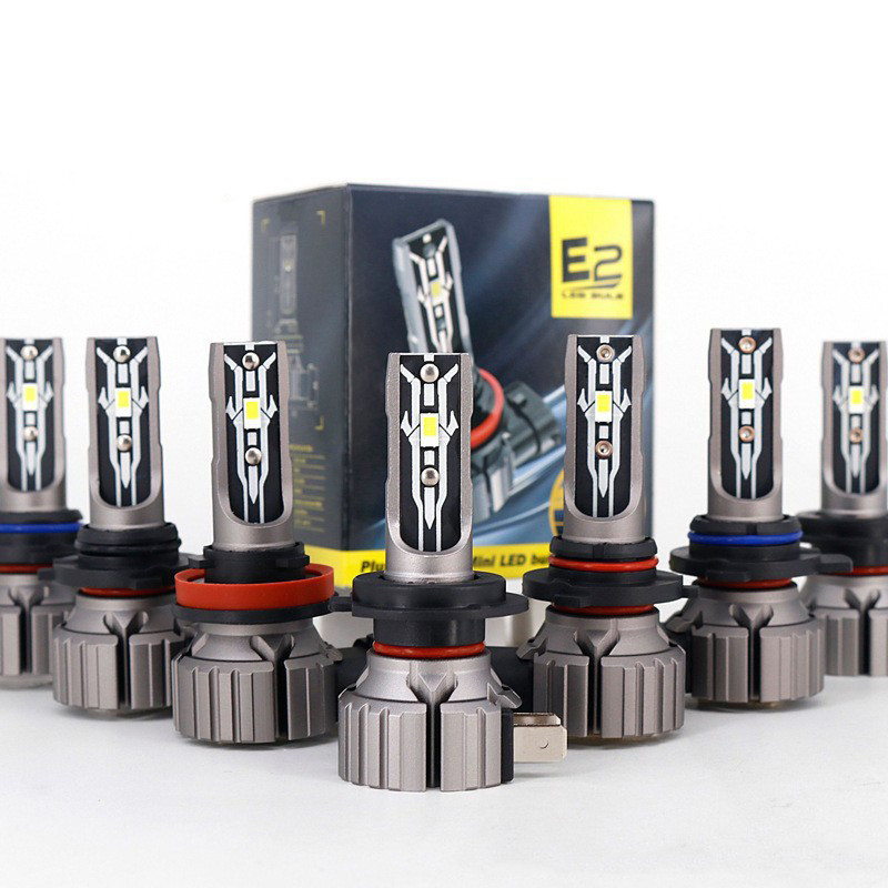 E2 LED ไฟหน้า 9012 หลอดไฟรถยนต์ 12,000LM Super Bright High Beam Low Beam Integrated Motorcycle Spotl