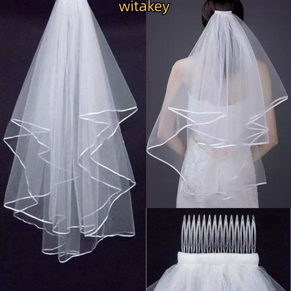 WITATA Wedding Veil Elegant Lace Edge Photo Veil Two Layer Womens Tulle