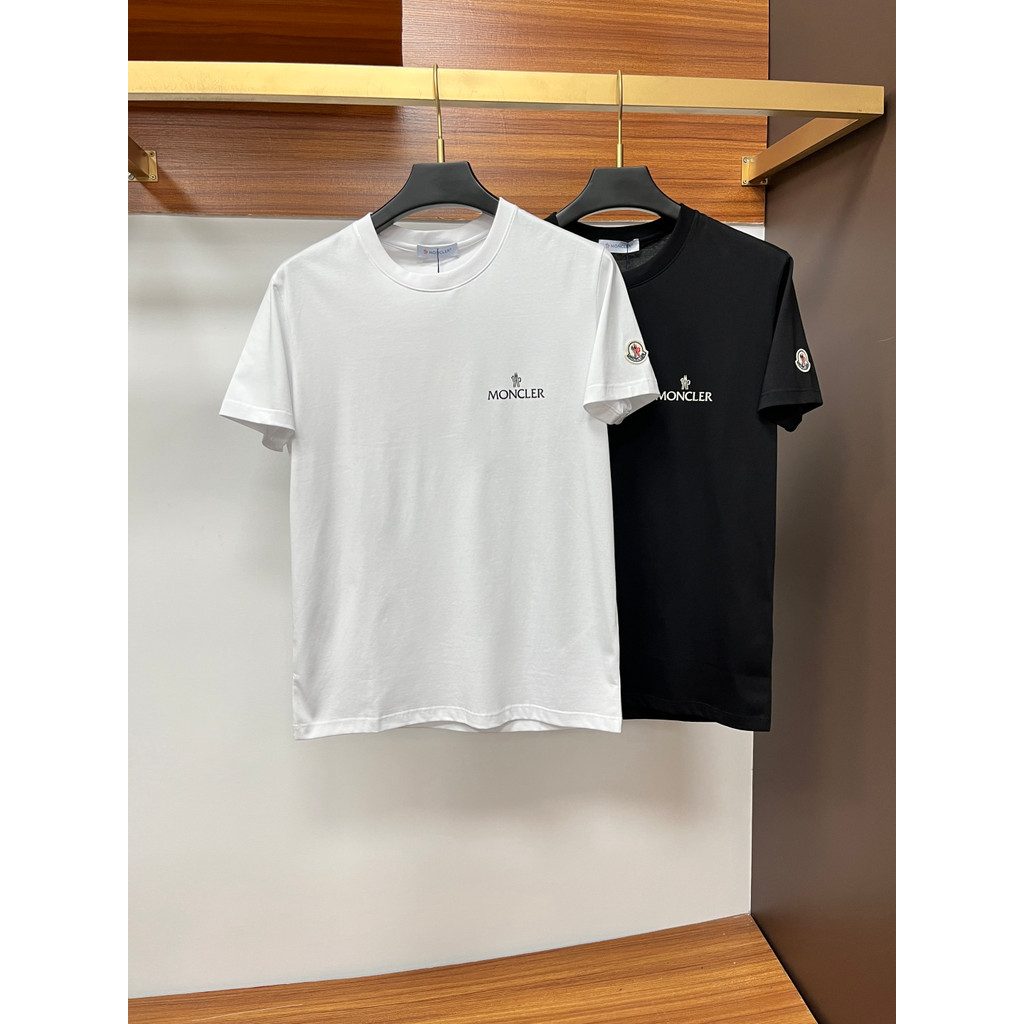 Moncler2026 Moncler 2026 คลาสสิกรอบคอแขนสั้นเสื้อยืดผู้ชายผู้หญิงสไตล์ Basic ผ้าฝ้าย 100% ที่กําหนดเ