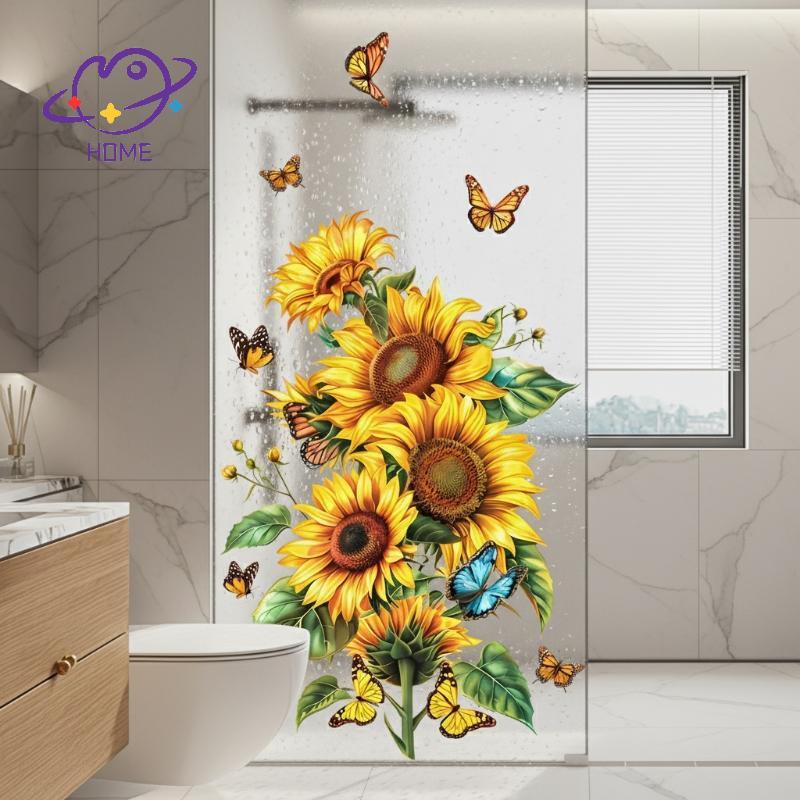 [mayhome] ที่ถอดออกได้ดอกไม้ Leaf Glass Wall Decal Self กาว PVC Stier Artistic Botanical รูปแบบสําหรับอพาร์ทเมนท์ระเบียงตกแต่ง {TH}
