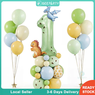 GeeParty ลูกโป่งฟอยล์ไข่ไดโนเสาร์ทีเร็กซ์น่ารัก 42 ชิ้น ลูกโป่งตัวเลขสีเขียวมะกอก สำหรับงานเลี้ยงวันเกิด