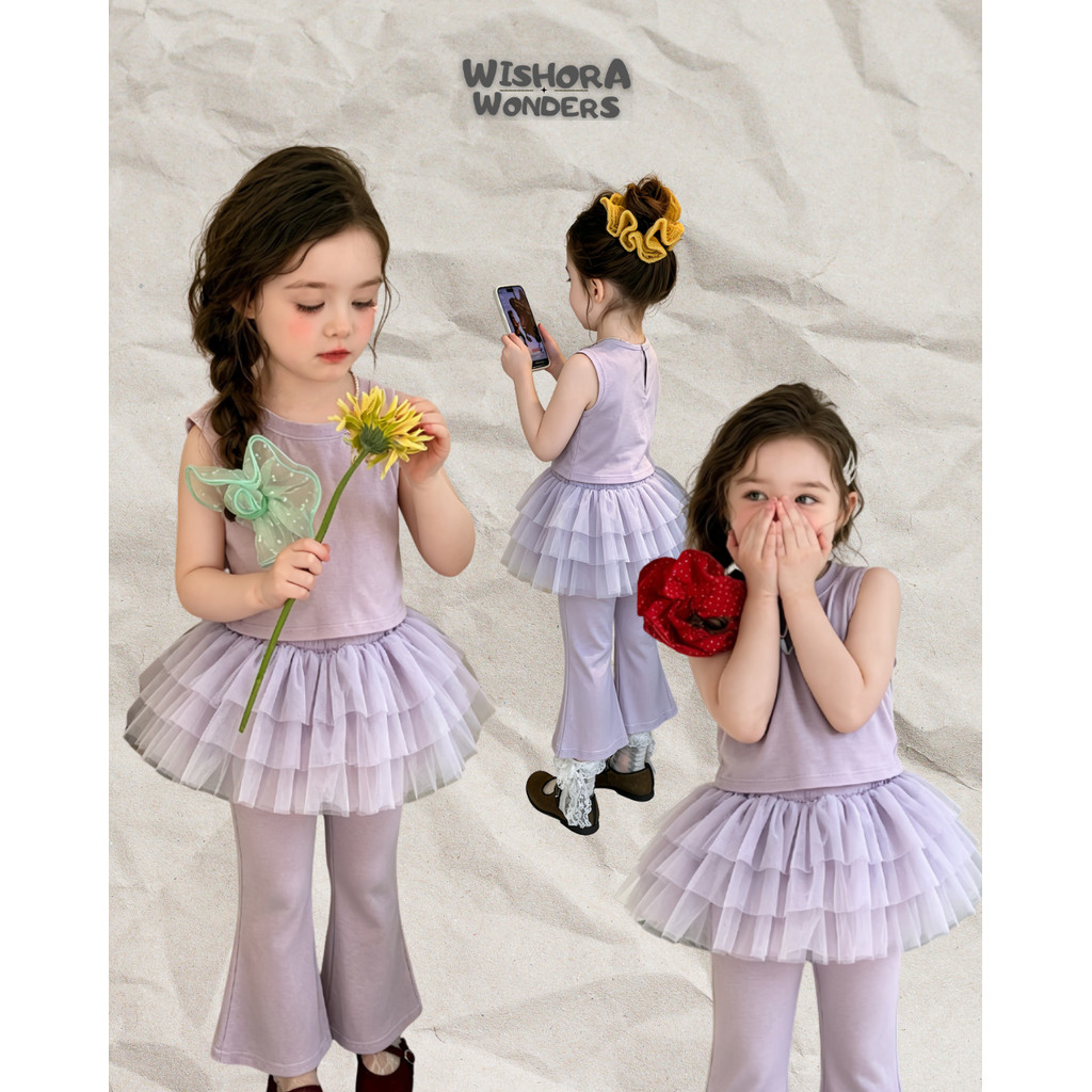 WISHORA WONDERS 26ss DLT260296 Lavender Dream Set เสื้อผ้าเด็กผู้หญิง ชุดเซ็ตเด็กผู้หญิงน่ารัก สีม่วงพาสเทล ชุดใส่เที่ยว