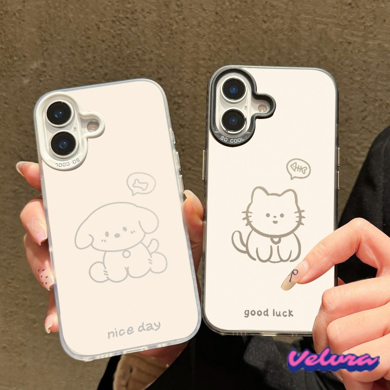 (สต็อกในประเทศไทย) ลูกสุนัขน่ารักลูกแมวคู่จับคู่เคส iPhone 16 11 13 15 7 Plus 12 14 Pro Max XR X XS Max 16 7 14 8 Plus 16 Pro Max case