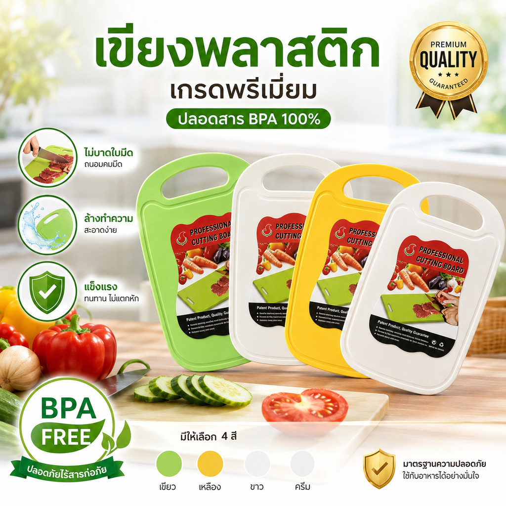 เขียงพลาสติก ทรงรี เกรดอาหาร ล้างง่าย ไม่เป็นเชื้อราด้วย(ยกโหล12ชิ้น)L-1047