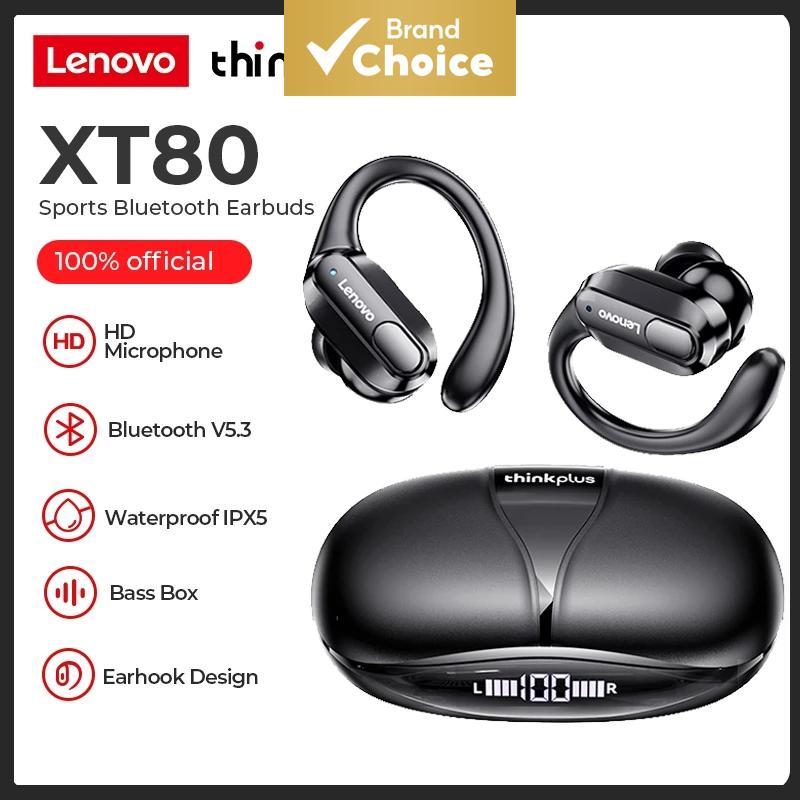Lenovo XT80 หูฟังไร้สายบลูทูธพร้อมไมโครโฟนปุ่มควบคุมลดเสียงรบกวน Earhooks กีฬาชุดหูฟังกันน้ําหูฟังคุณภาพสูง