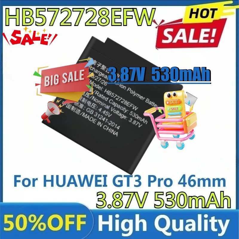 3.87V 530mAh HB ใหม่572728EFW คุณภาพสูงเปลี่ยน 3.87V 530mAh แบตเตอรี่สําหรับ HUAWEI GT3 Pro 46 มม.แบ