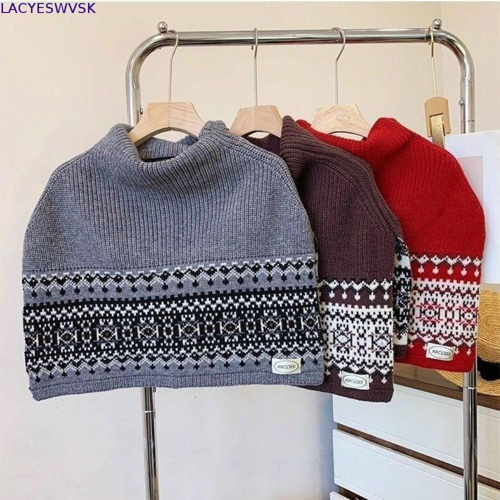 LACYSWVSK Fair Isle สไตล์ถักผ้าคลุมไหล่, Thicken Pullover Jacquard ผ้าพันคอ, Simple Warm แยกสไตล์เกาหลีคอ Wraps ผู้หญิง