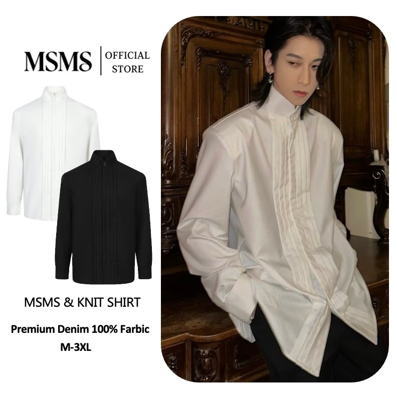 MSMS 🖤ความรู้สึกระดับไฮเอนด์เสื้อสามมิติย่นเย็บซอกใหม่จีนเสื้อด้านบนผู้ชาย