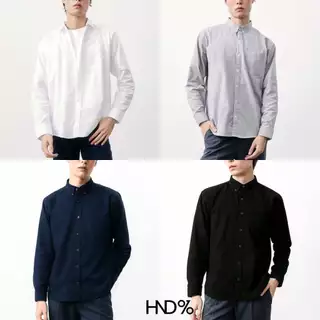HND% เสื้อเชิ้ตผู้ชาย NIPPON OXFORD SHIRT คอปกแขนยาว เสื้อเชิ้ต แขนยาว สีพื้น ผู้ชาย ทำงาน สีขาว สีดำ