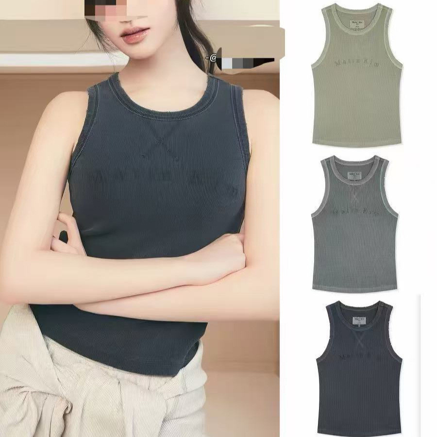 [SR-STUDIO] matin Korean Niche Spiral Letter Printing Hemming Vest FCAJ