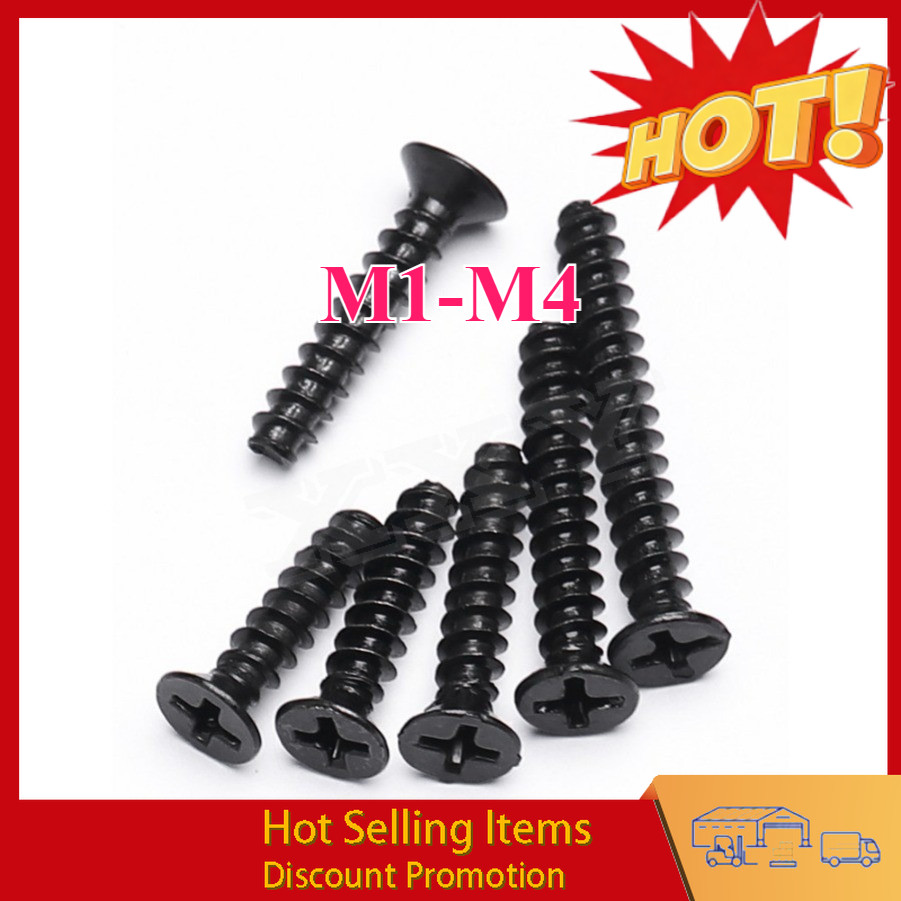 KB cross countersunk หัวหางแบน self-sting สกรูของเล่นเหล็กคาร์บอนสีดํา, สกรูไฟฟ้า M1-M4XXY-MB