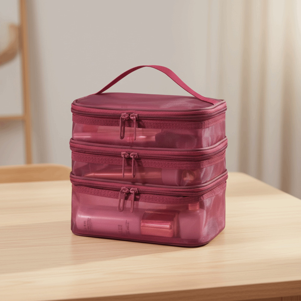 CVMAX กระเป๋าเครื่องสําอางสําหรับเดินทาง, ที่เก็บของ กระเป๋าจัดระเบียบแต่งหน้าความจุขนาดใหญ่, แฟชั่นผู้หญิง 2/3 ชั้นตาข่ายโปร่งใสกระเป๋าใส่อุปกรณ์อาบน้ําองค์กร - รูปที่ 4