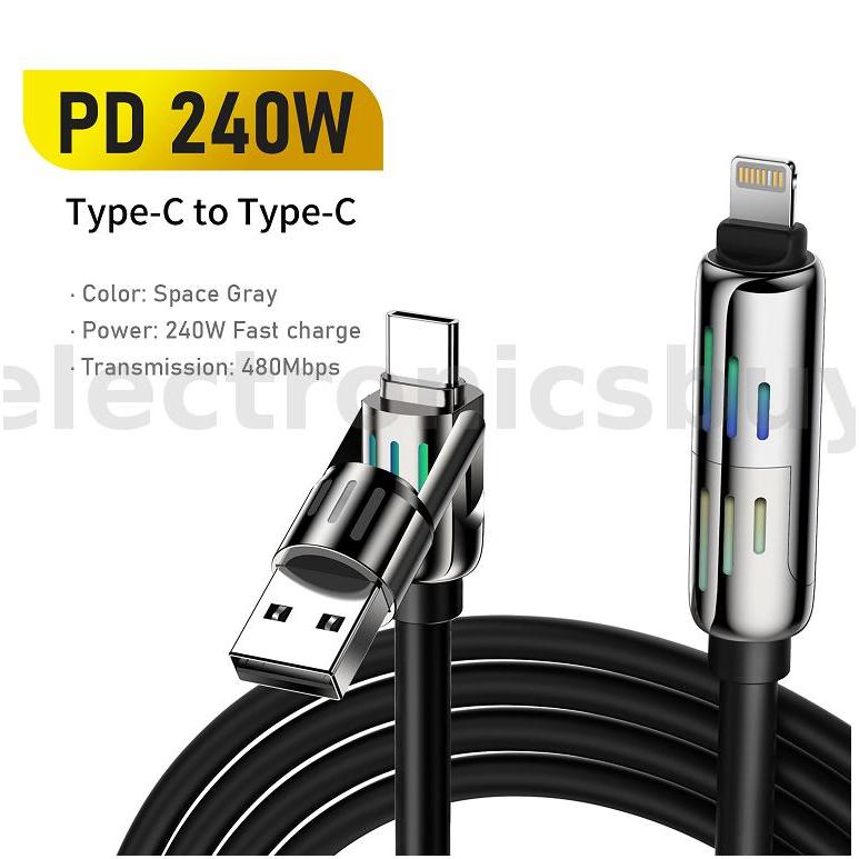 BlitzWolf® BW-HDC6 4-in-1 สาย USB 1.2M RGB ไฟหายใจ PD 240W สายชาร์จเร็วเปลือกโลหะผสมสังกะสีและสายเคเ