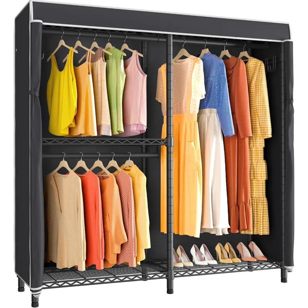 V4c ชั้นวางเสื้อผ้าพร้อมฝาปิด, ราวแขวนเสื้อผ้าโลหะแบบปรับได้ตู้เสื้อผ้าแบบพกพาสําหรับงานหนักสําหรับแ