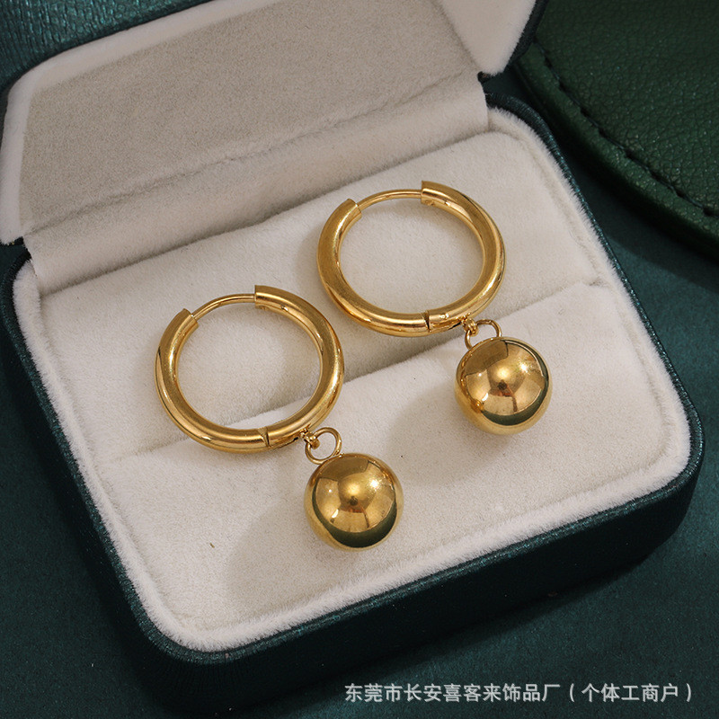 Simple and Fashionable Daily Style Golden Bean Ear Hook Eardrops High-Grade Titanium Steel Small rou