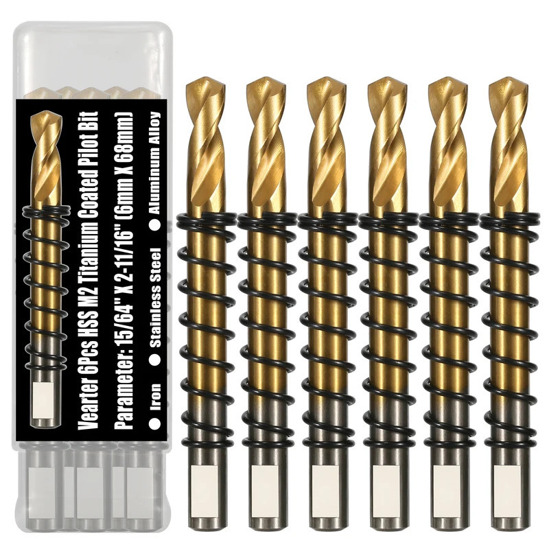 6PCS 68mm TCT Titanium-Plated Pilot Drill Bit Plated Center Drill Pilot Pin Drill Hole Saw Drill Bit