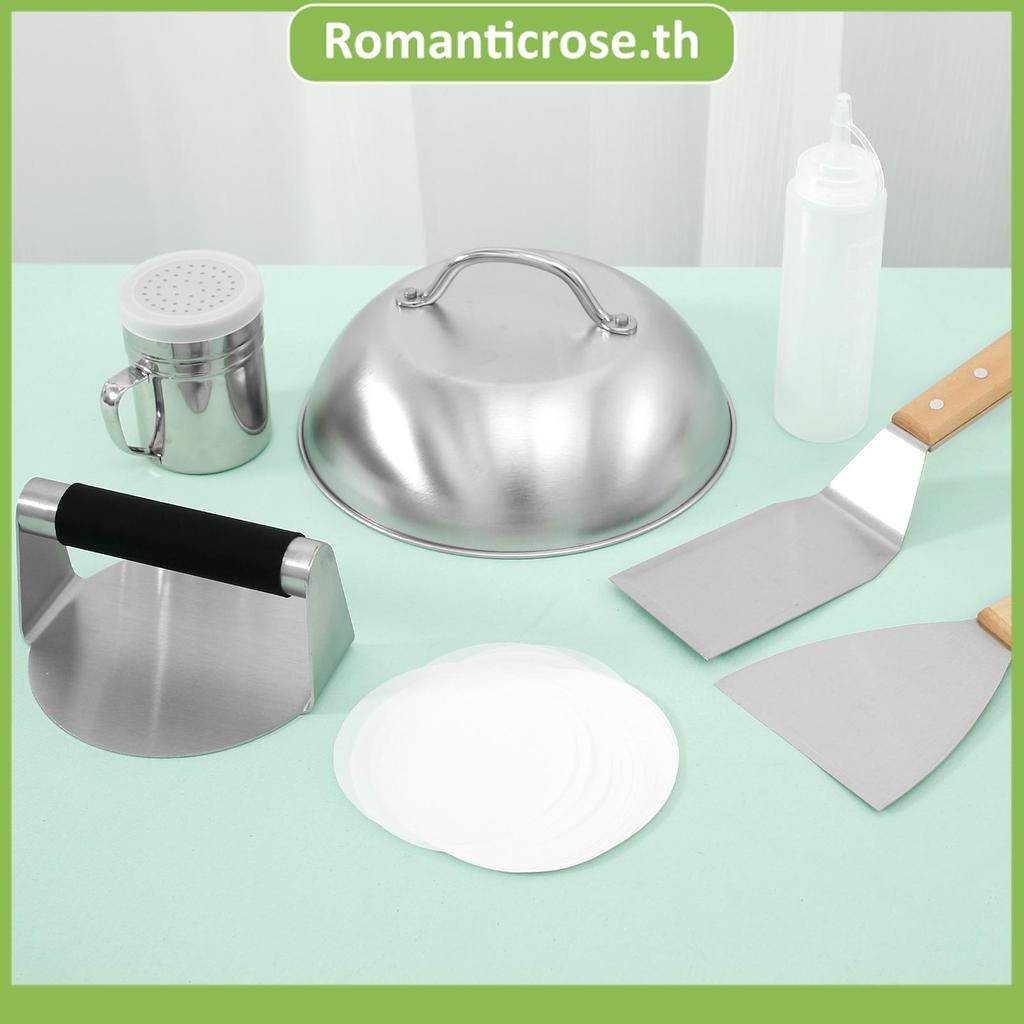 7 ชิ้น Burger กดชุดสแตนเลส Smash Burger Kit Non Stick เครื่องล้างจานปลอดภัย Burger ทําชุดเครื่องมือส