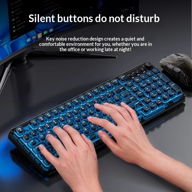 Z98โปร่งใสไร้สายบลูทูธแป้นพิมพ์เมาส์ชุดกลรู้สึกแป้นพิมพ์คอมพิวเตอร์และเมาส์สํานักงานเงียบแป้นพิมพ์