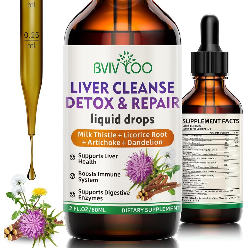 R Cleanse Detox & Repair Liquid Drops - 2000mg Thistle, Dandelion Root, Artichoke, Silymarin Extract