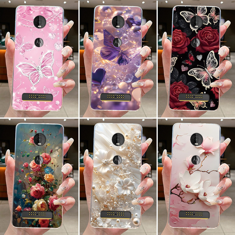 สําหรับ Motorola Moto Z4 Play X4 Clear แฟชั่นหรูหราผีเสื้อดอกไม้ซิลิโคนอ่อนนุ่ม Jelly ฝาหลังสําหรับ 