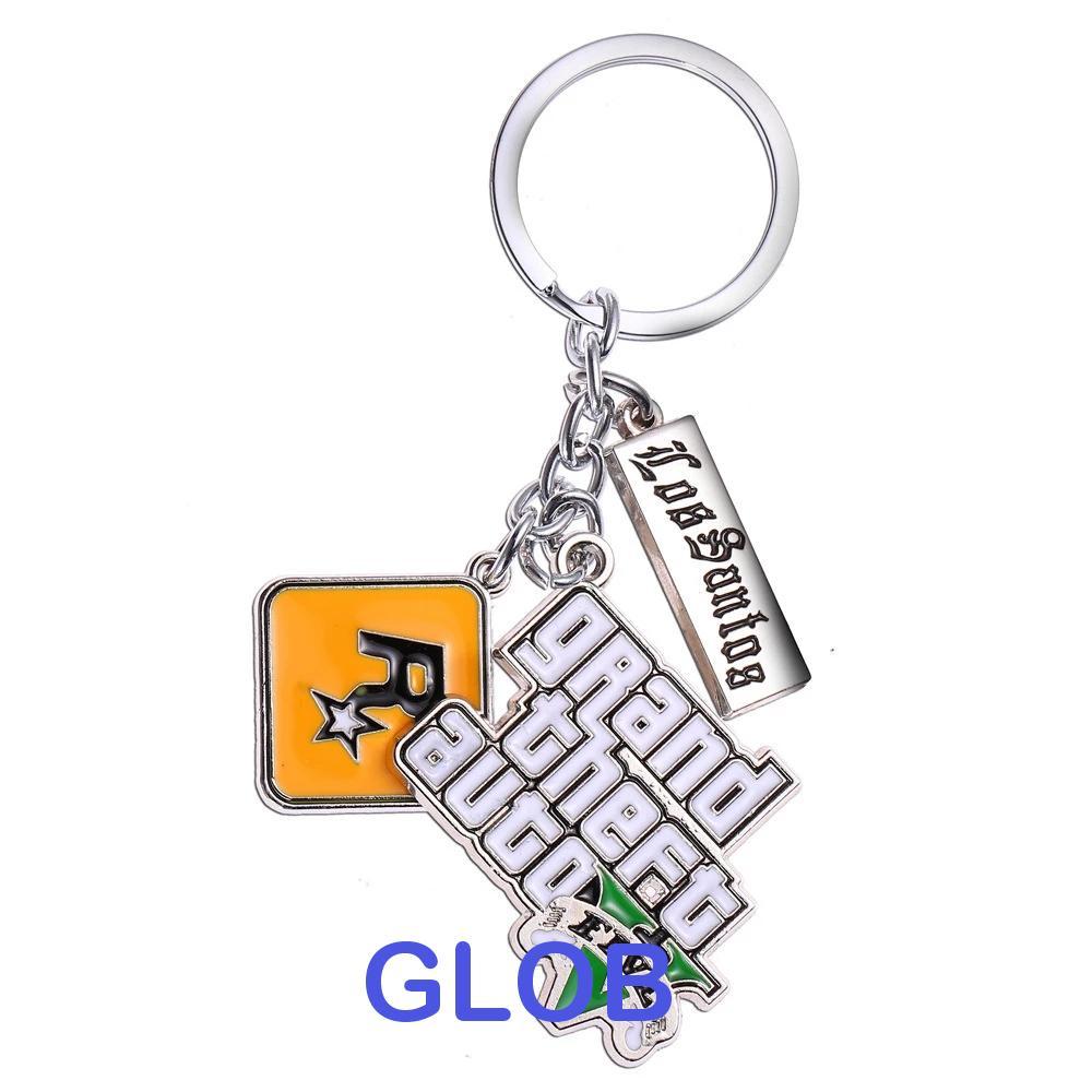 GLOB เกม GTA V พวงกุญแจสําหรับชาย PS4 Xbox PC เกมวันเกิดกระเป๋าจี้เกม GTA Key Holder