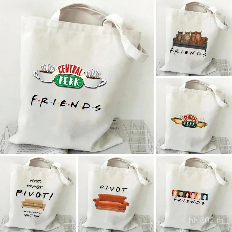 กระเป๋าสะพายหลังผ้าใบสไตล์ Harajuku สำหรับผู้หญิง FRIENDS TV Show พร้อมพื้นที่กว้างขวางและเป็นมิตรกั