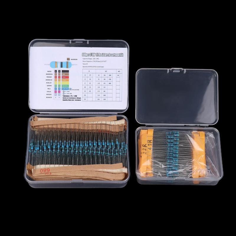 Kans 300/600PCS 1/4W ชุดต้านทานฟิล์มโลหะ 1% 0.25W ตัวต้านทานชุด 10Ω ~ 1MΩ ความต้านทานแหวนสีชุดอิเล็ก