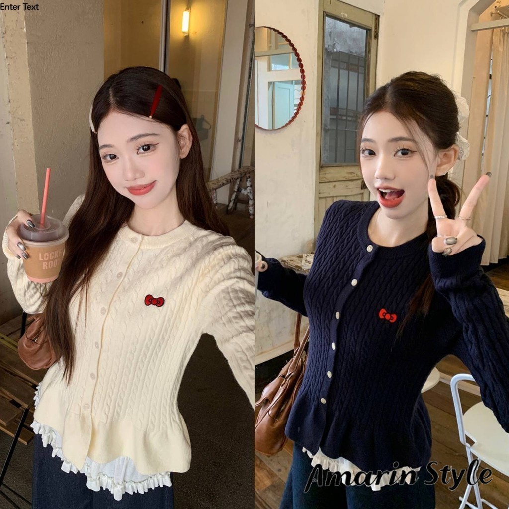 Amarin ‘พร้อมส่ง'【 ขายดี 🔥】【เสื้อแขนยาวไหมพรม】คอกลม สบายตัว สไตล์เกาหลีสีพื้น M106