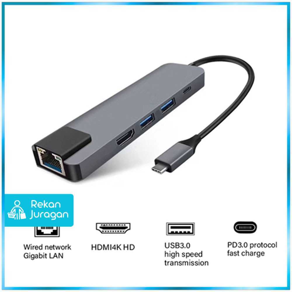 EDUP USB Type C Hub 5in1 LAN HDTV ผ่านการชาร์จ - YC-206